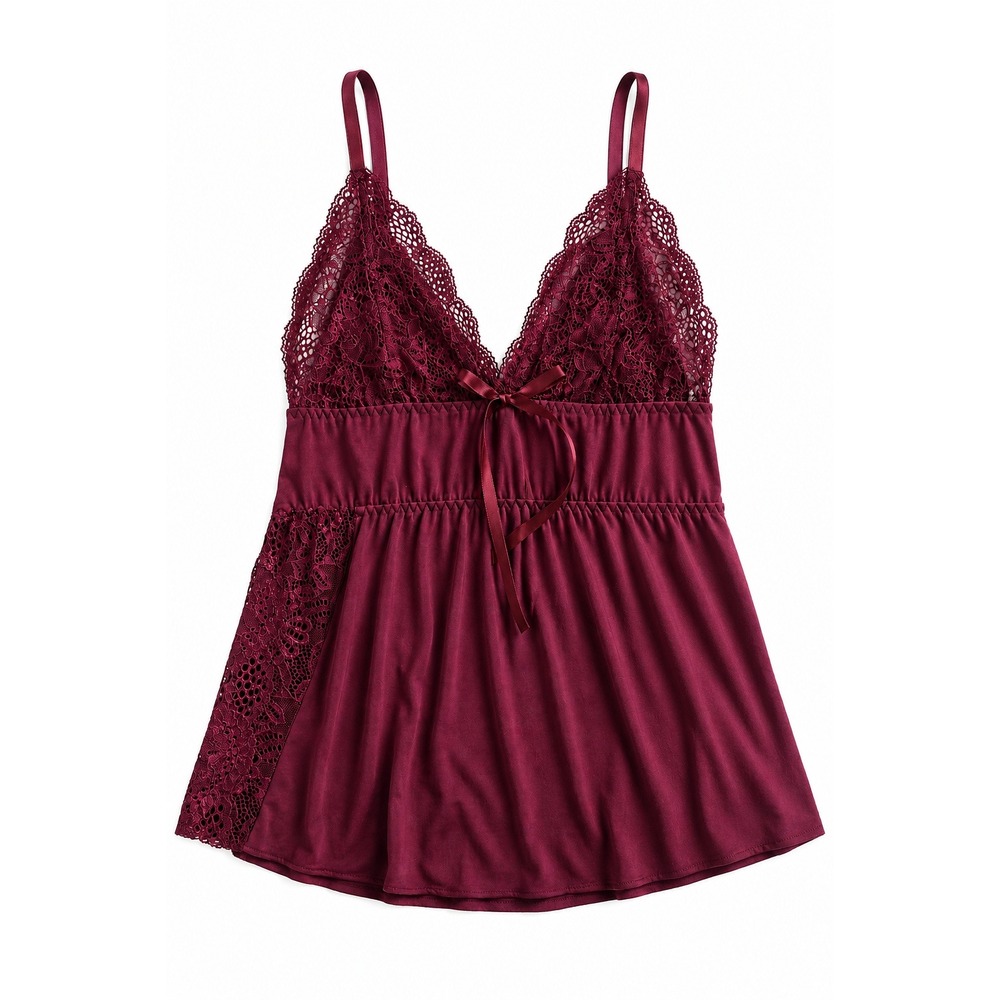 Burgundy Lace Babydoll Camisole Fairy Grunge Whimsical Festival Layering Top